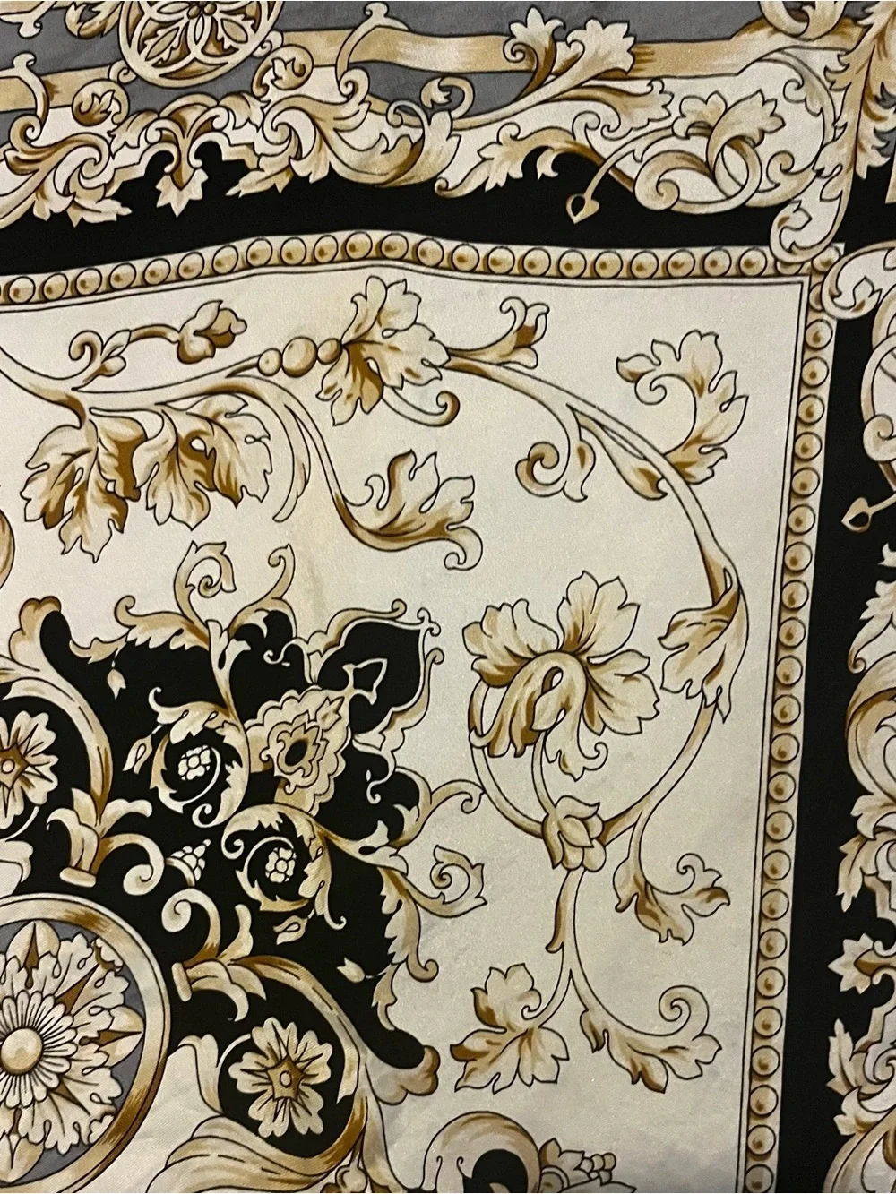 Beautiful French Jean Paul Classique Ornate Silk Scarf in Black & Cream
